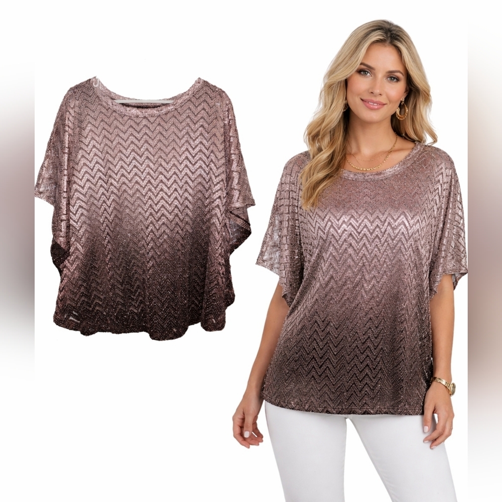 new directions Metallic Rose Gold Chevron Poncho Tunic( 20inc Pit To Pit)